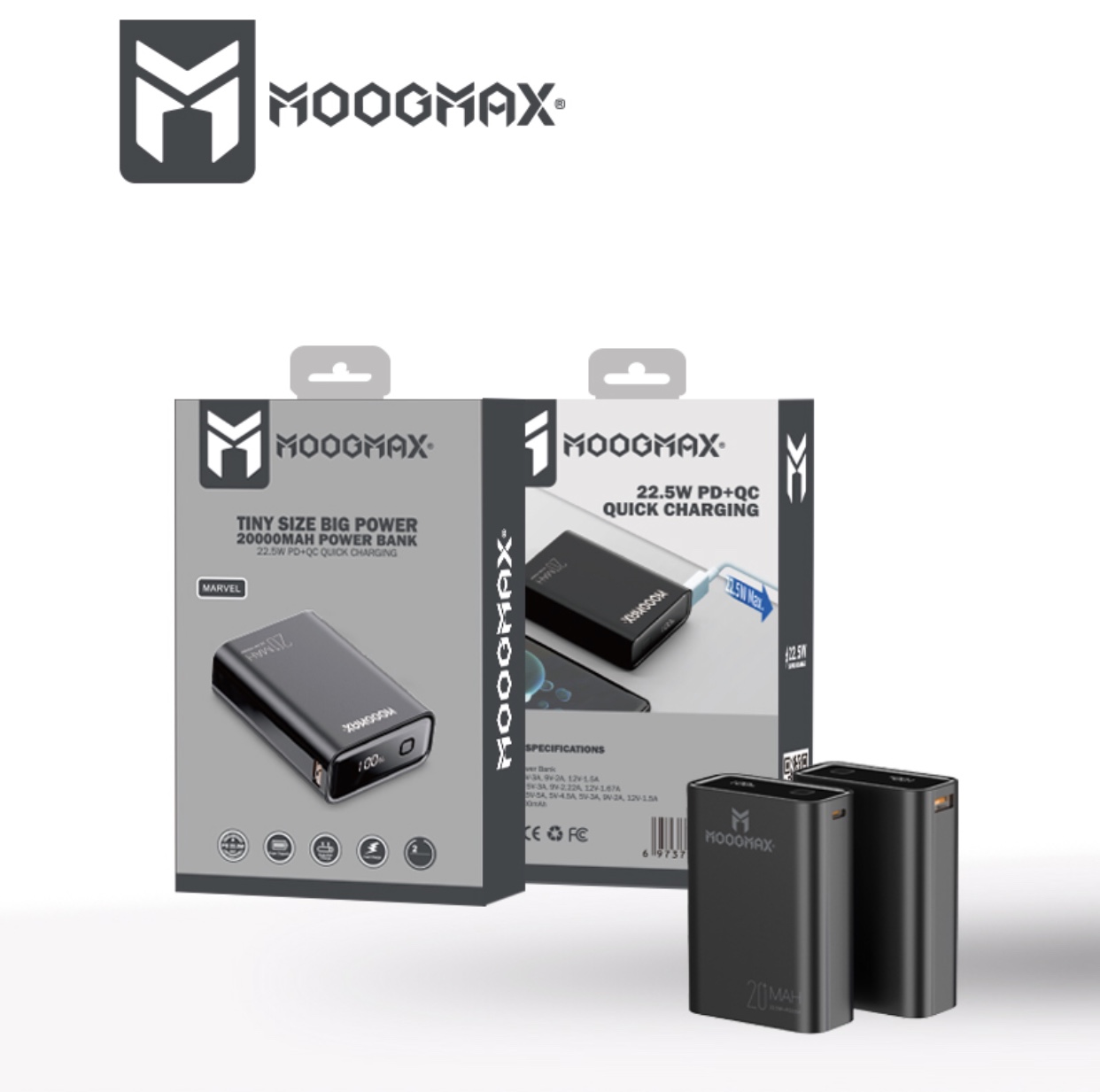 باور بانك ميني 20000mAh منفذين PD و USB بشاشة رقمية أسود