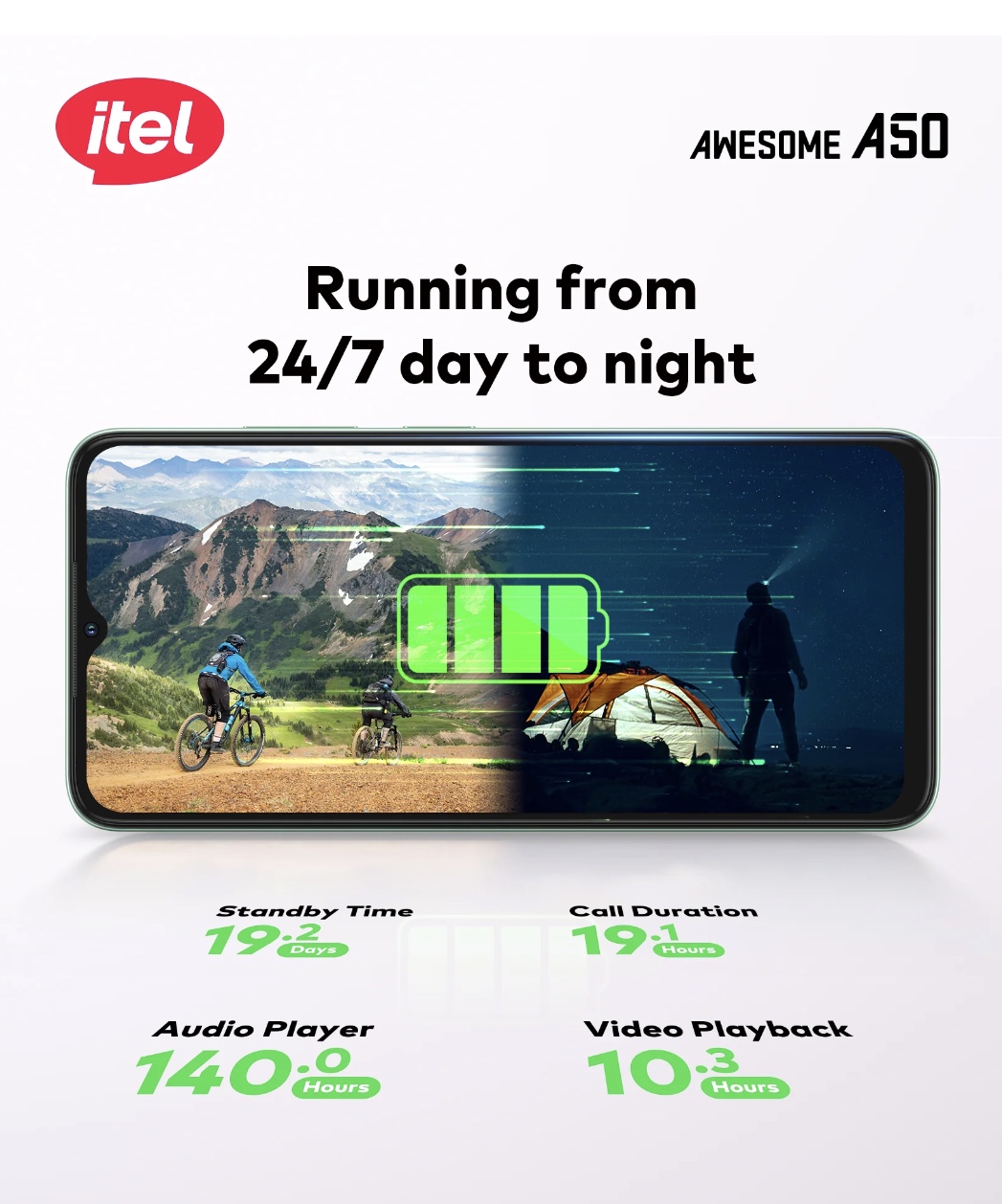 ايتل A50 ذاكرة 64 جيجا 3+5 رام 4G أسود