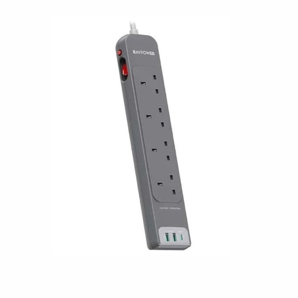 توصيلة راف باور 4 منافذ طاقة ومنفذين USB ومنفذ PD بطول 3 متر