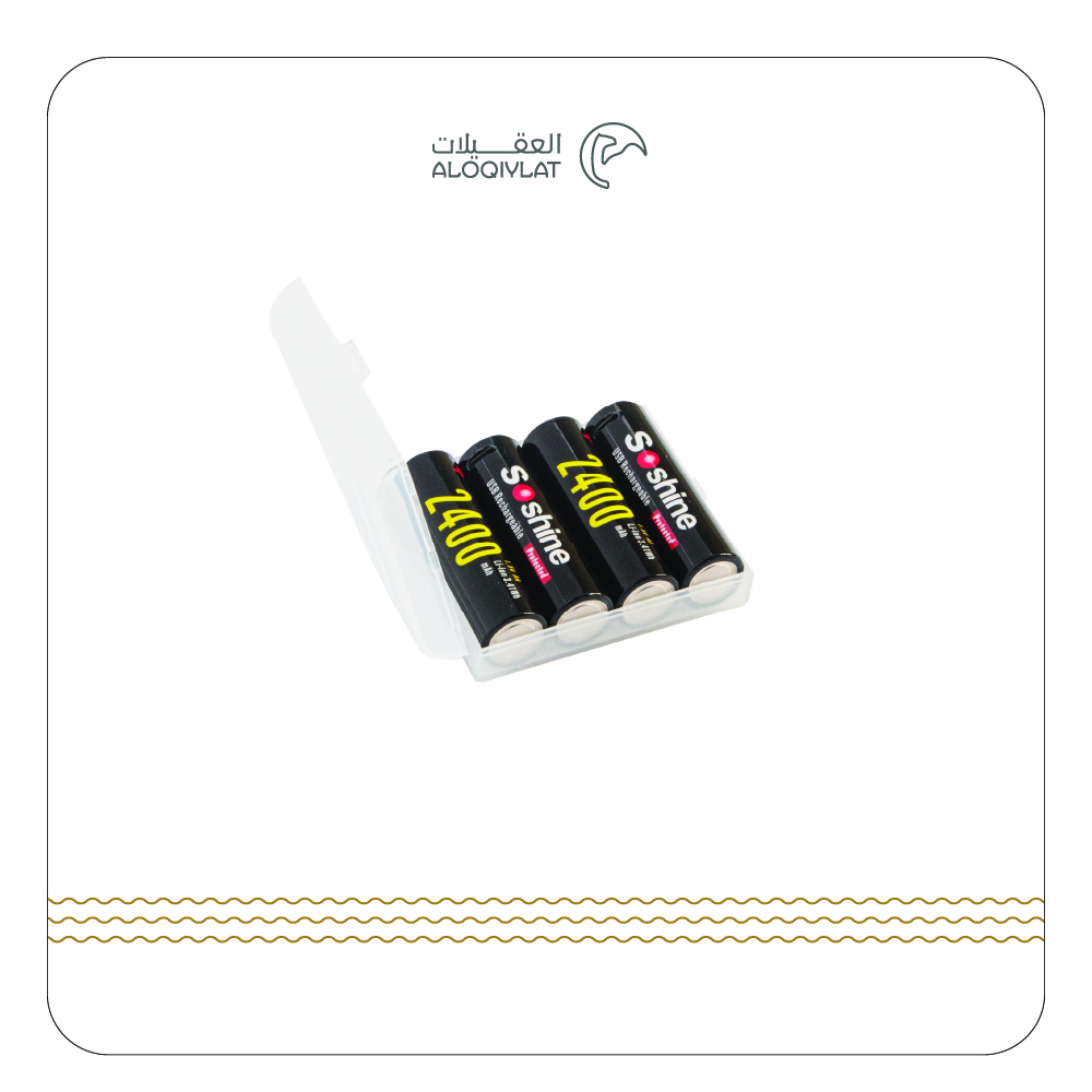 4× بطاريات ليثيوم 2400 mAh قابل لإعادة الشحن AA سوسشاين مع علبة للبطار