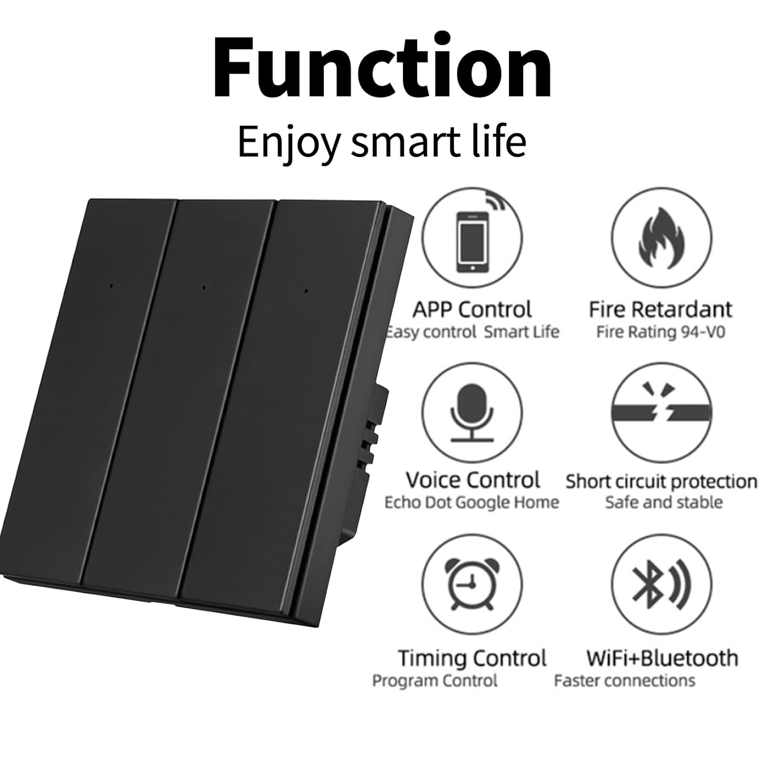  مفتاح اضاءة ذكي WiFi ظغط، اسود، متوافق مع اليكسا، تحكم عن بعد عن طريق تطبيق 