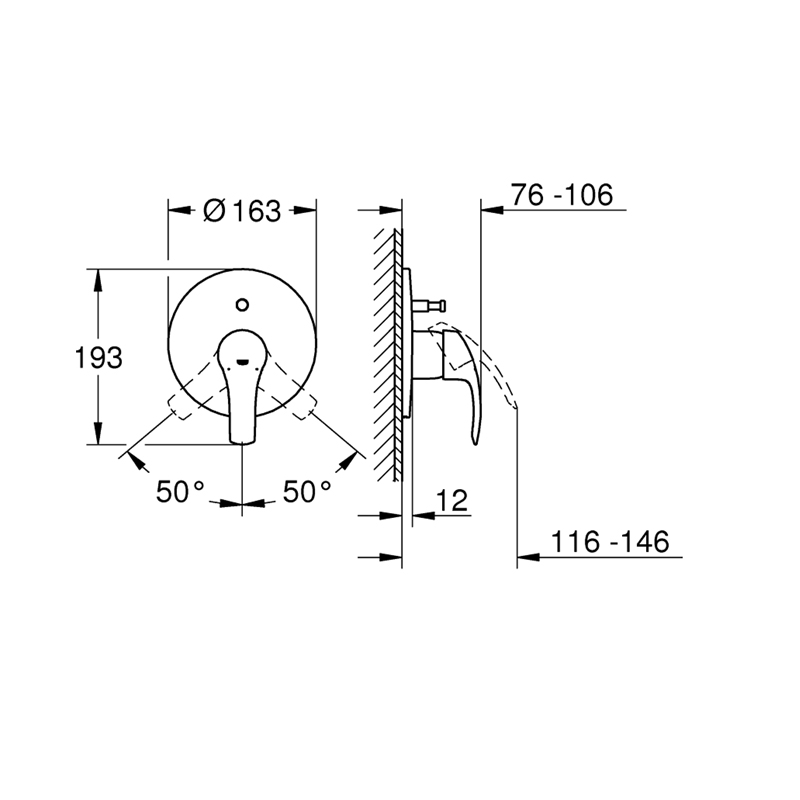   وجه خلاط دش مخفي خطين كروم ليما Single Lever Bath Mixer lima 2w 