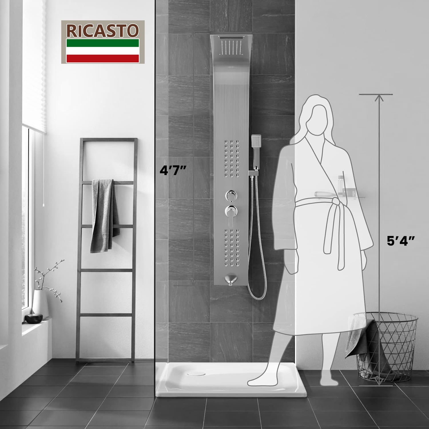   شاور بنل ريكاستو كروم مطفي BRAVETA-RECASTO 