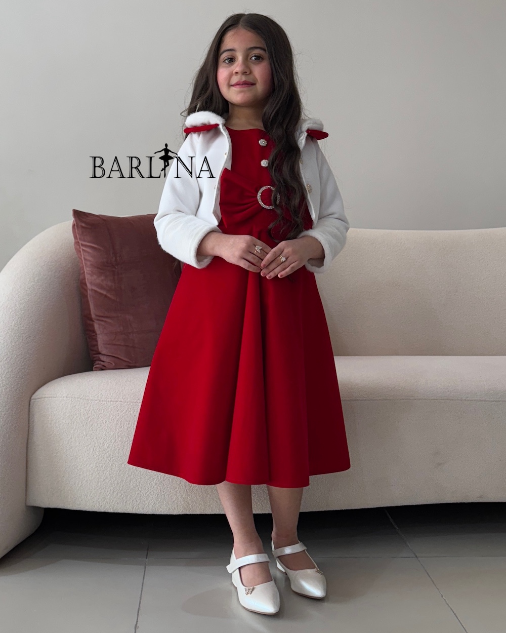 Girls red velvet dress with short jacket