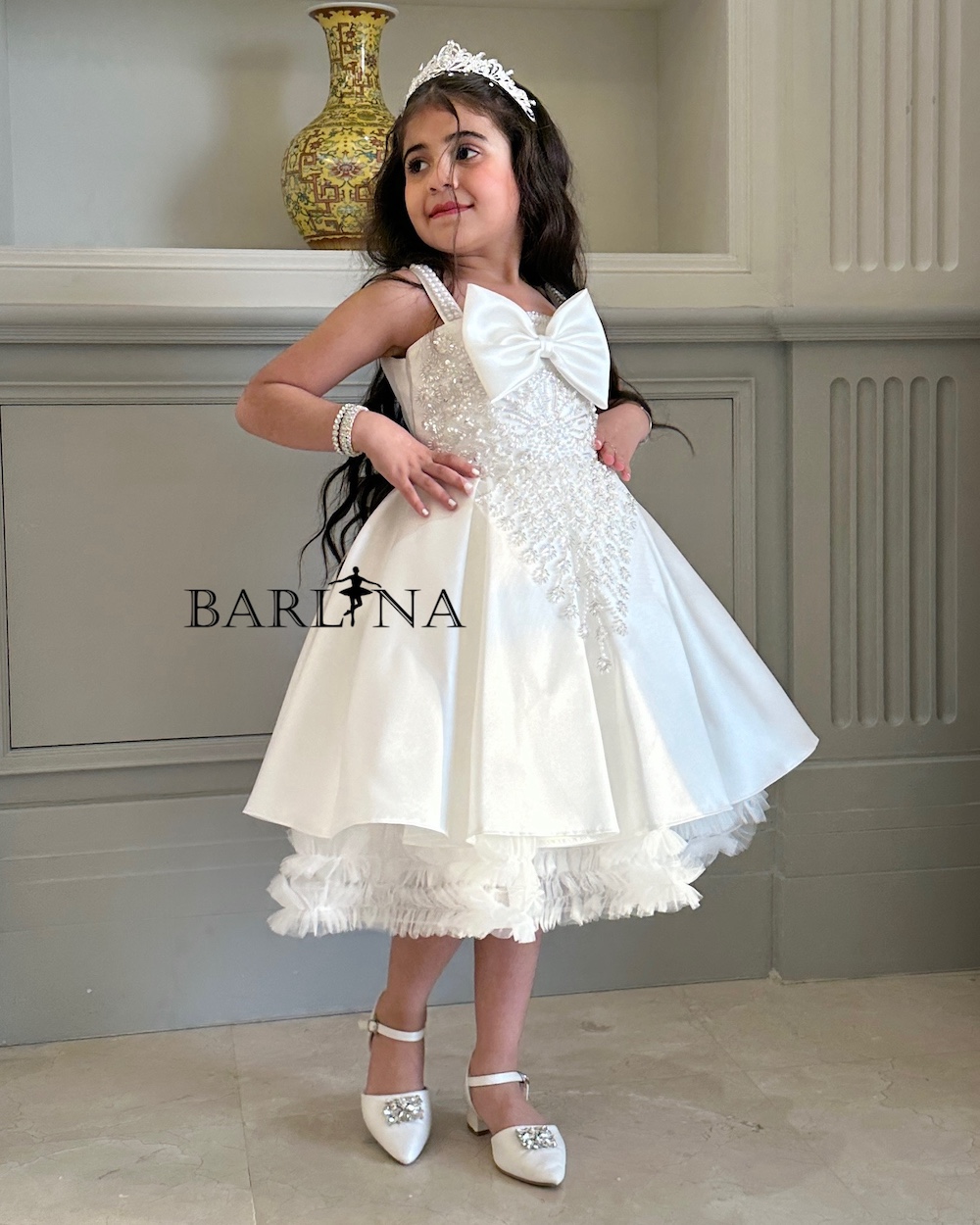 Girls white dress with beaded details