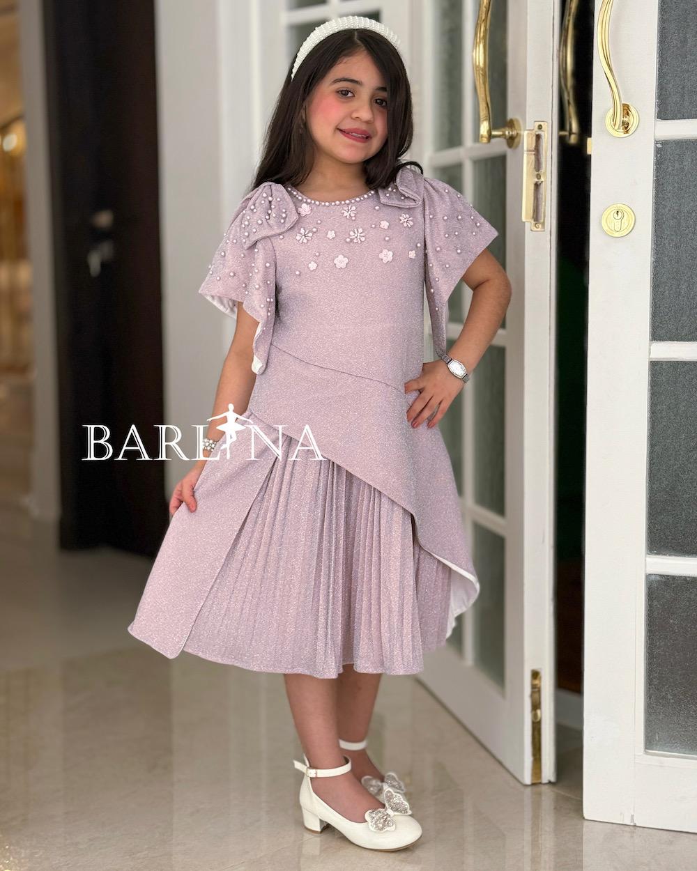 Pink midi dress for girls decorated with small roses