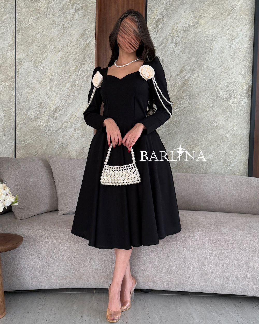 fun black tie dresses Little black dress with asymmetric neck and stripes of pearls  SFCouture