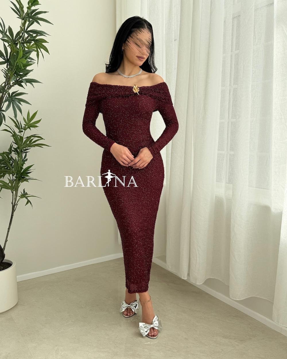 Off-shoulder dress embroidered with beads