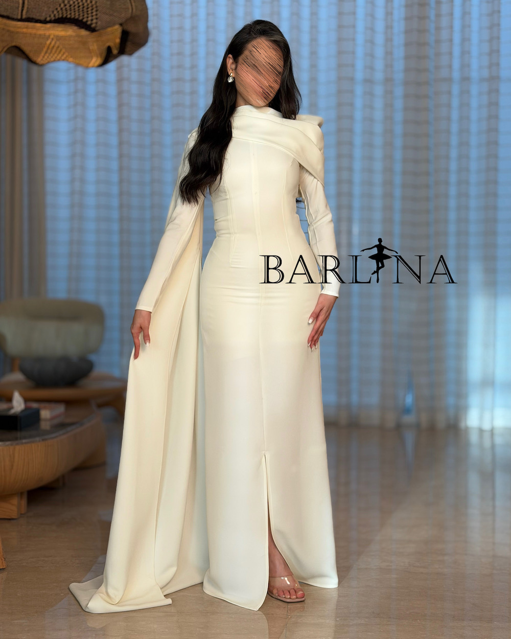 Off-white dress with a luxurious design and a long scarf