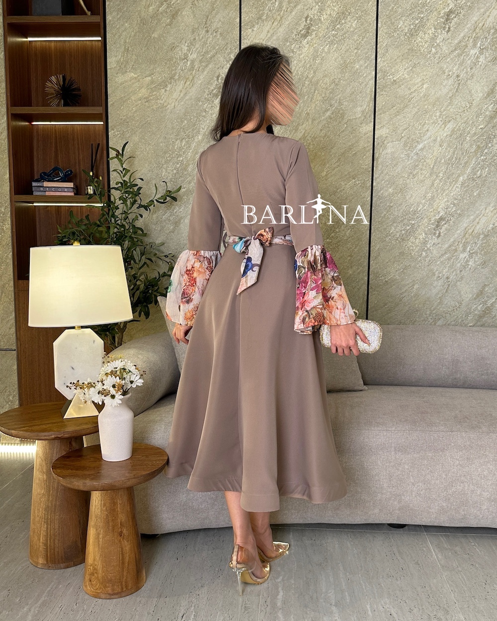 chinese dress ladies Dolly Elegant Brown Halter Neck Loose High Waist Pleated Resort Dress-VEe M / Brown