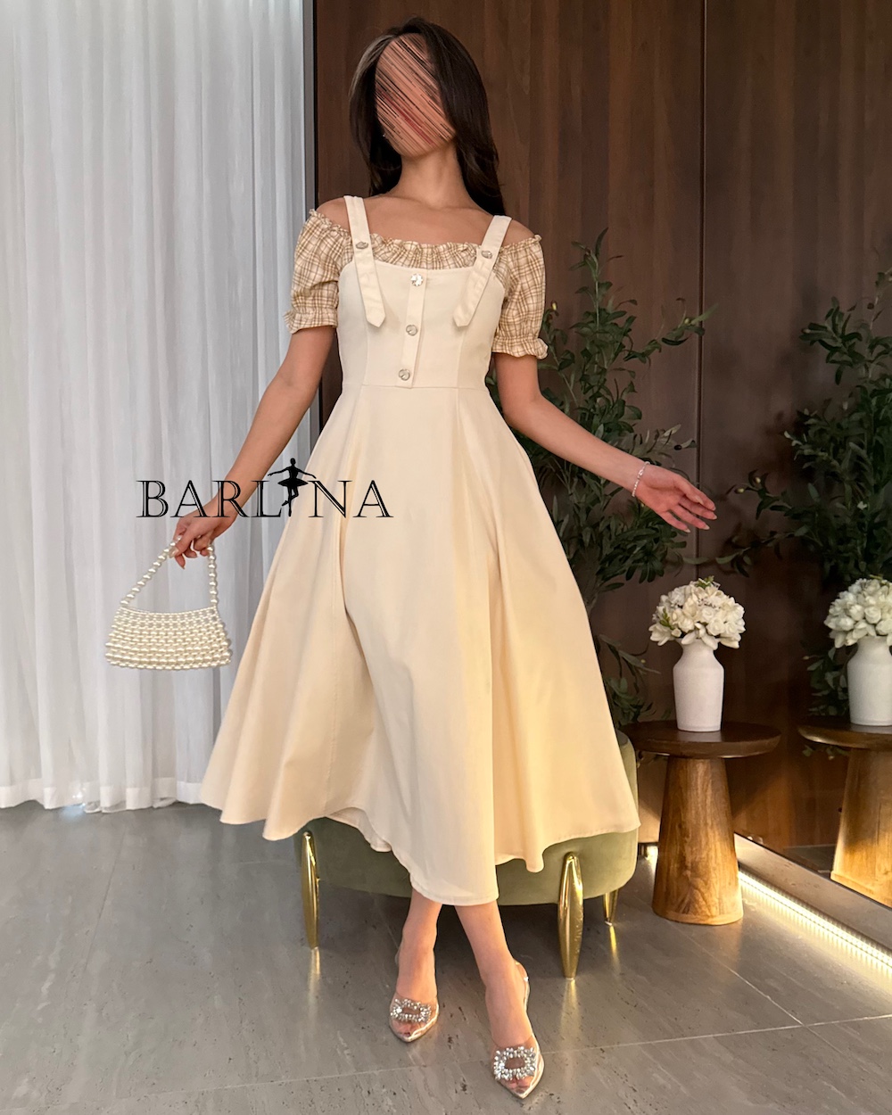 Elegant beige dress in classic style