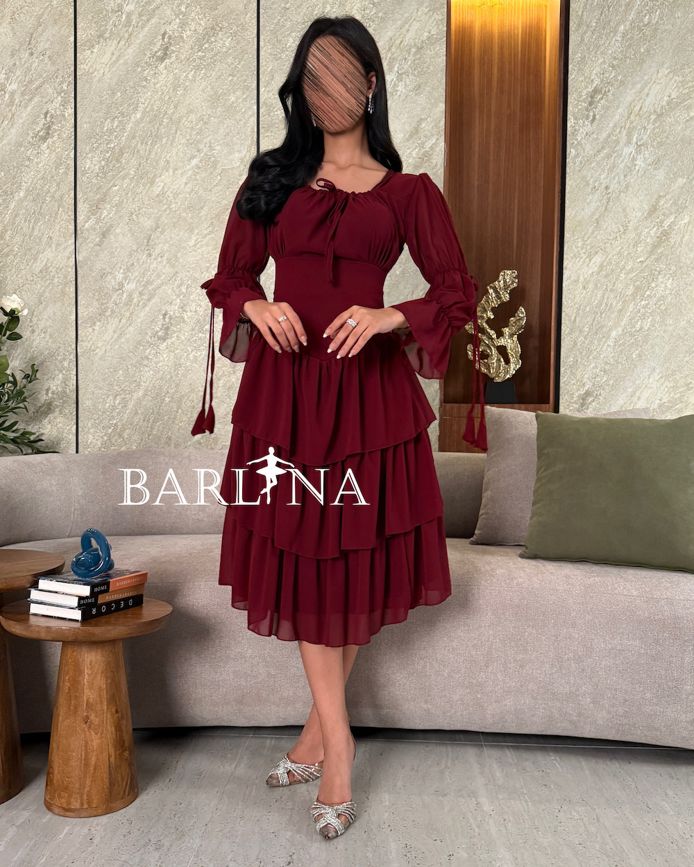 Elegant burgundy layered dress