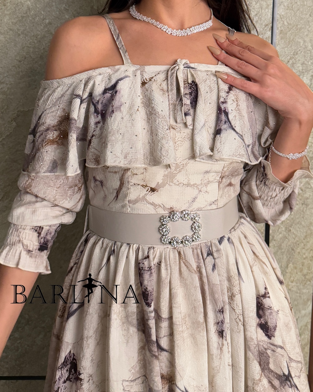 beaded cuff dress ASHLEYlauren 11649 One Shoulder Beaded Feather Gown main image 1