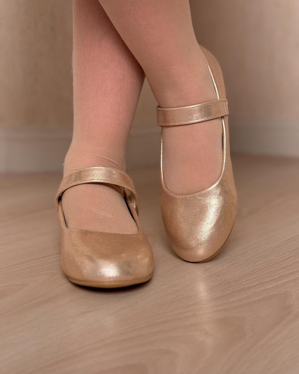 Girls' heels with a soft sheen and ankle strap