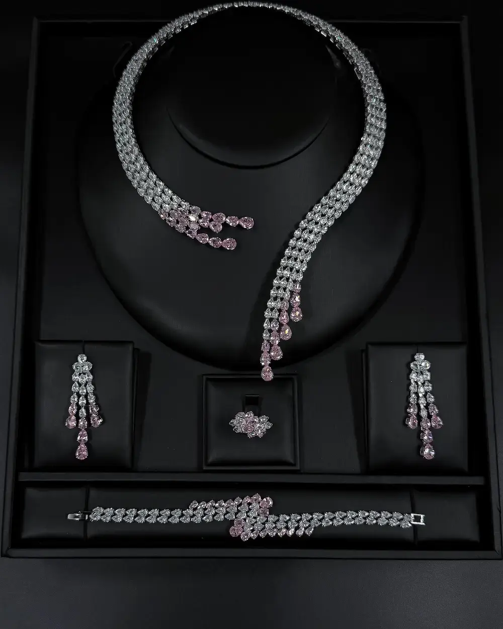 An accessory set adorned with elegant crystals and stones