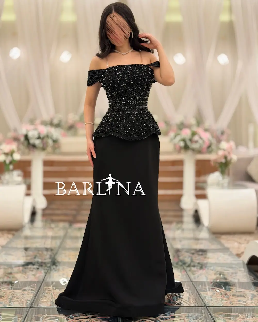 green emerald velvet dress Soraya Off Shoulder Sequin Gown