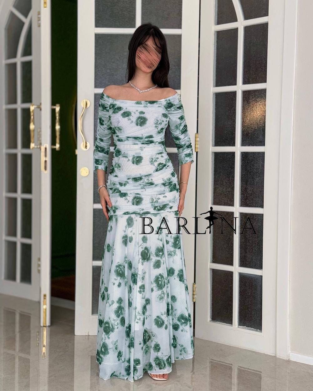 Off-shoulder mermaid dress with floral print