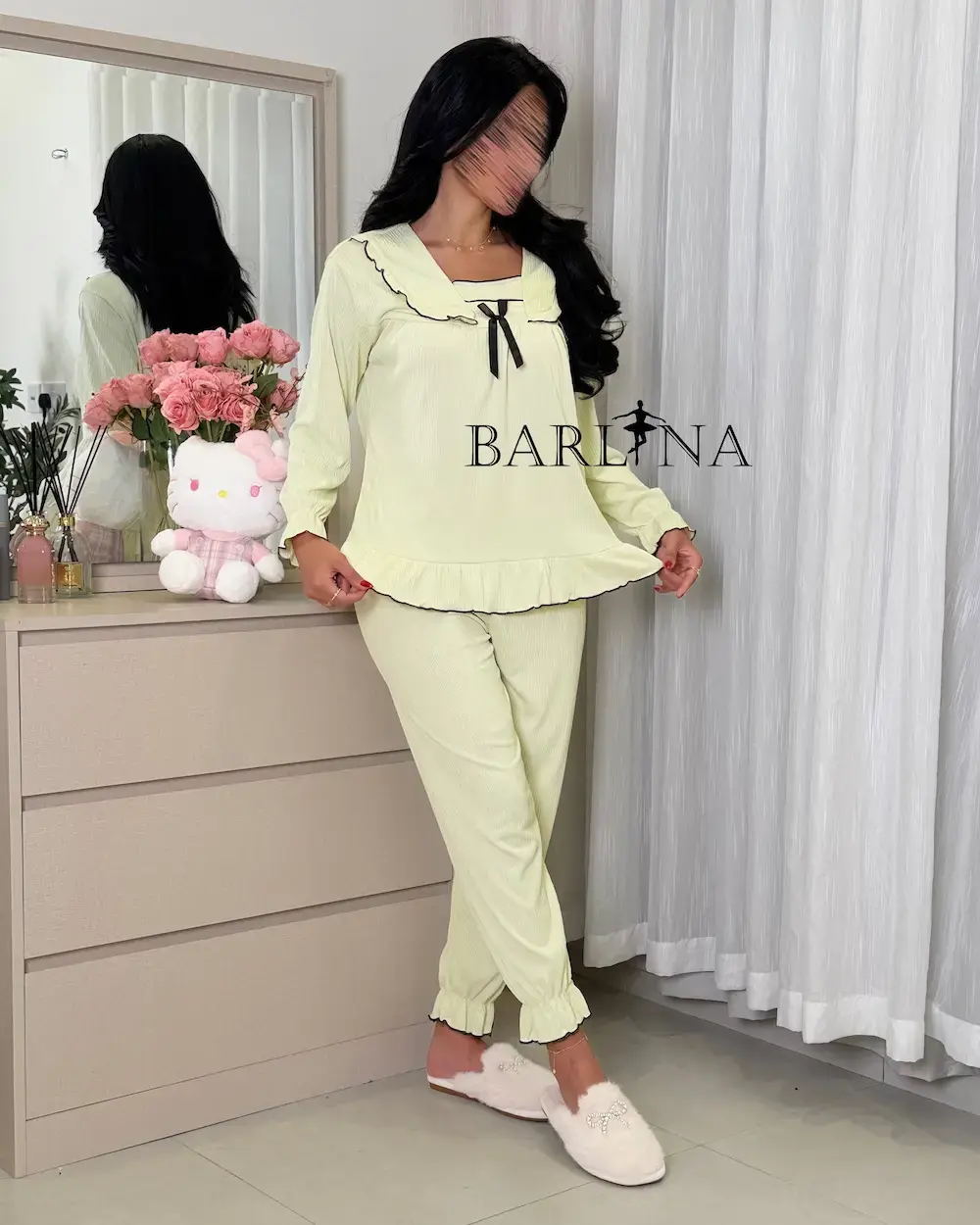 Stylish pajamas with a wide collar and ruffle details