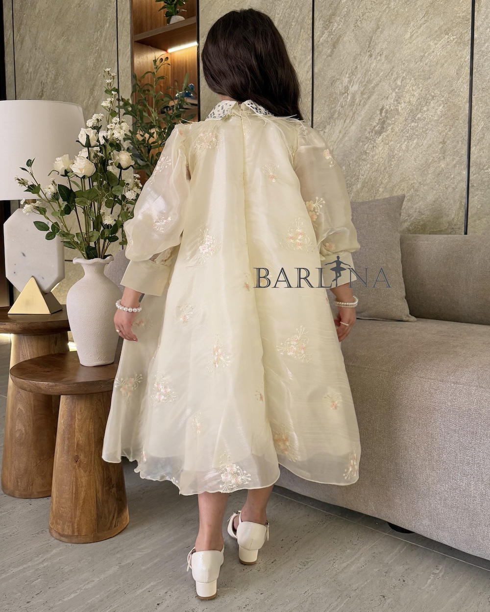 Girls Light Yellow Long Sleeve Sheer Dress