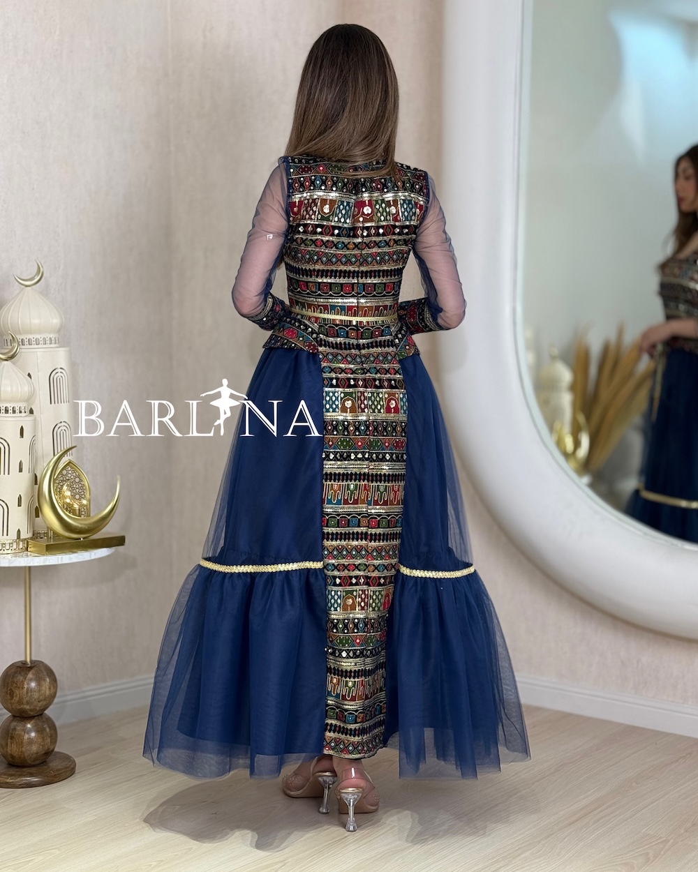 navy blue jalabiya with an Indian design