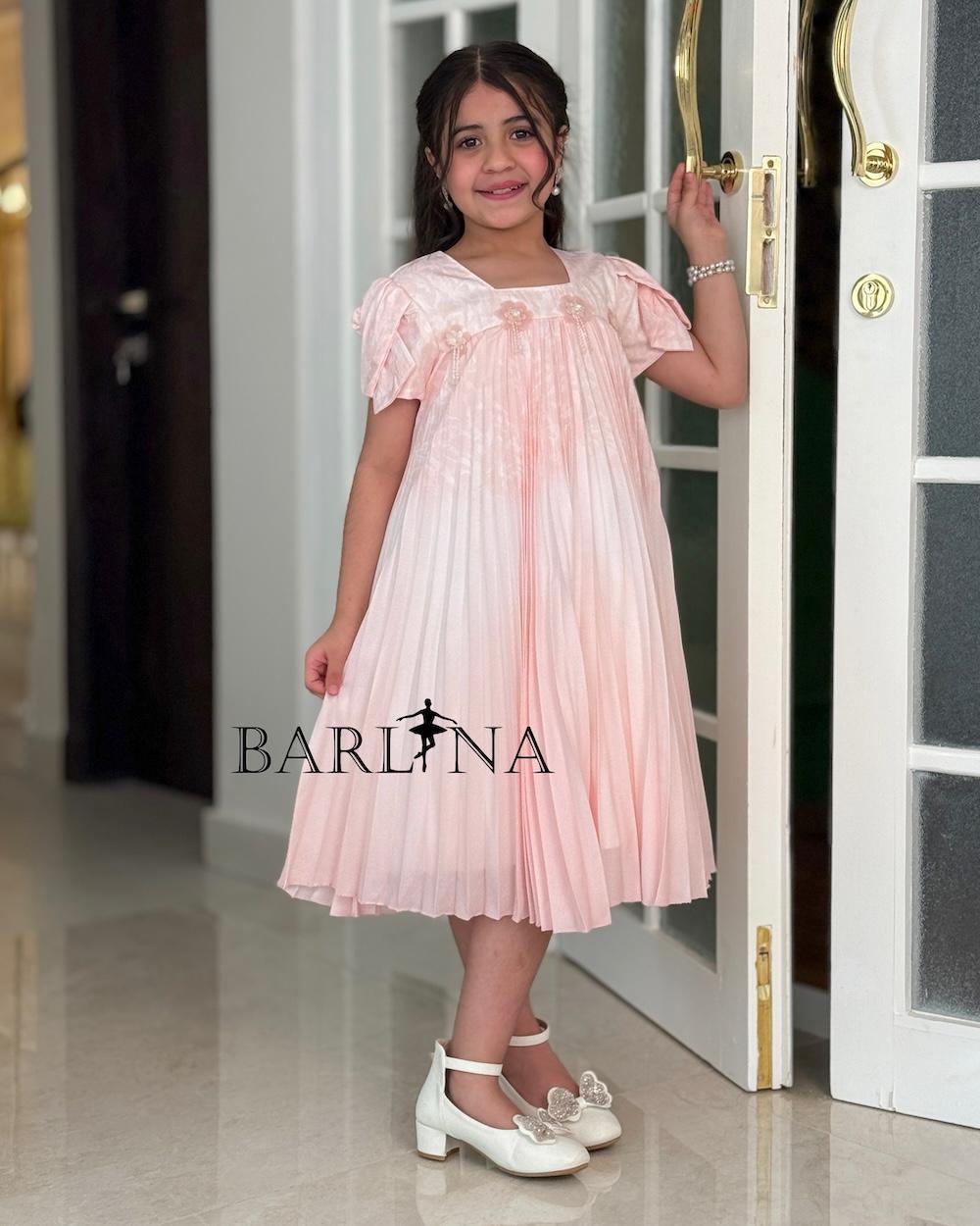 Girls' dress with pleats and ruffled sleeves