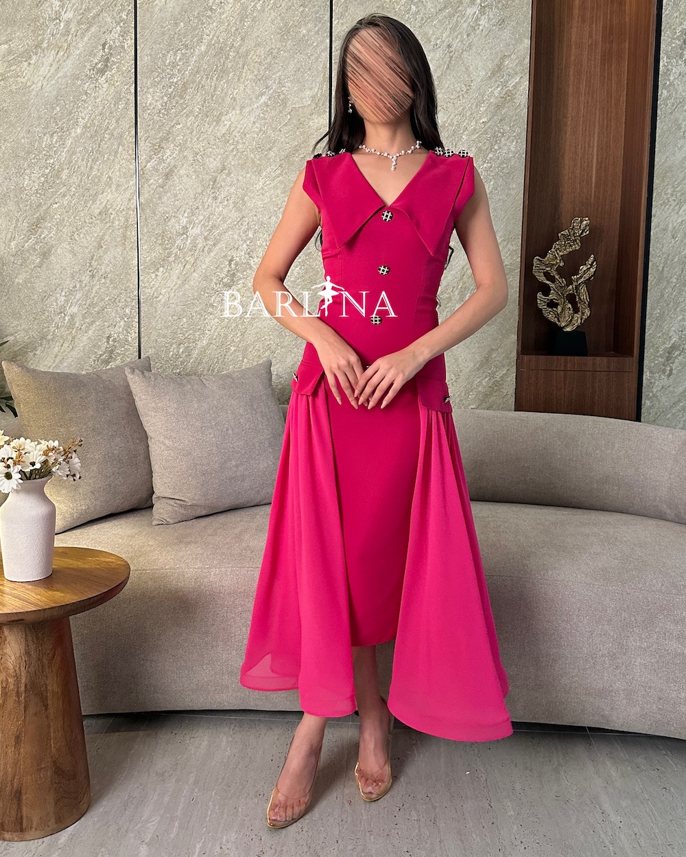 knee length dresses for ladies Valerie Midi Dress- Fuchsia L main image 0