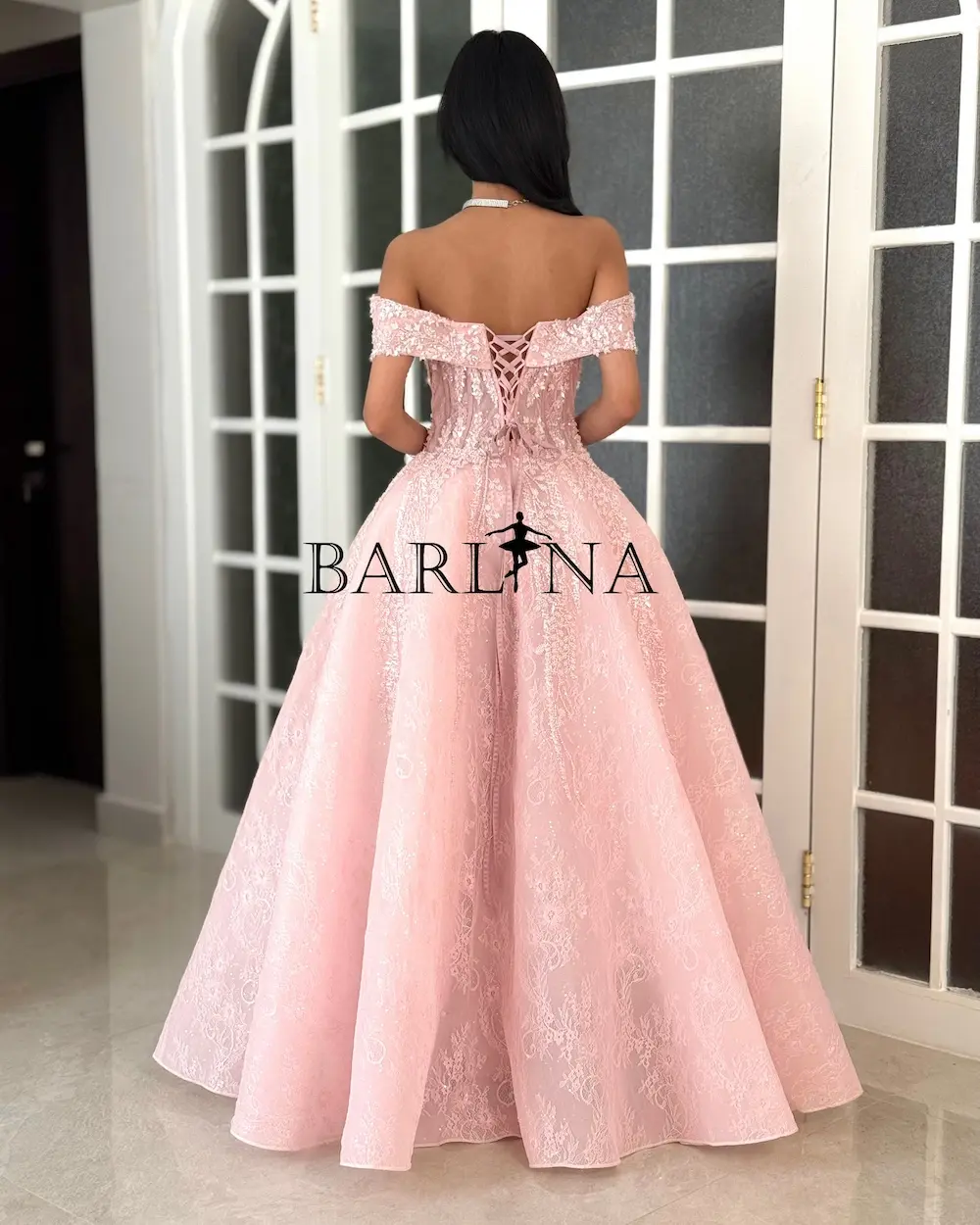 Luxury Pink Lace Embroidered Evening Dress Elegant Style
