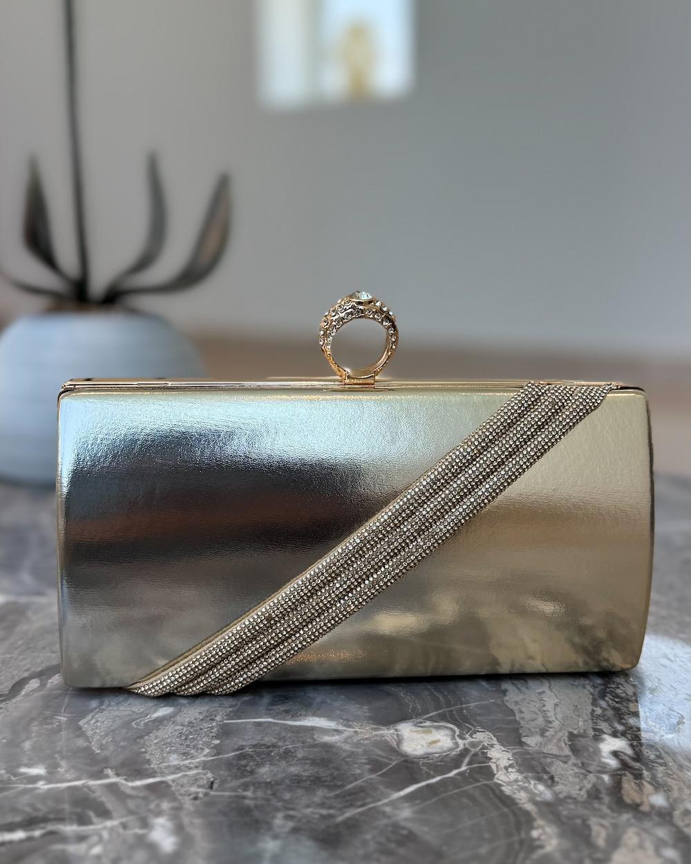 Rectangular evening bag with a diagonal line