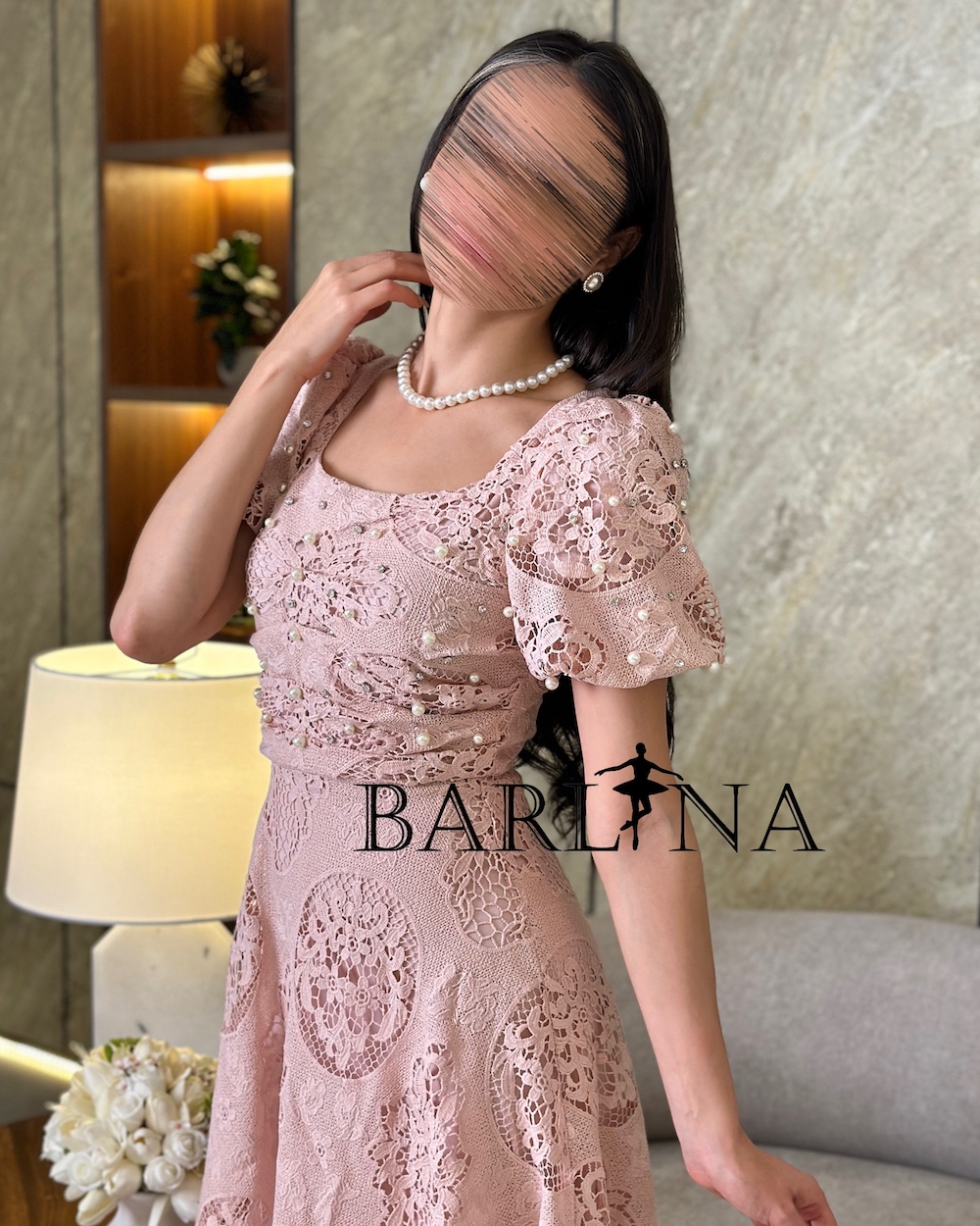 strapless open back dress Blush Pink Pearl Tulle Dress  HandyyBaby
