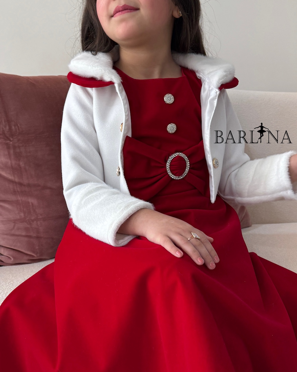 Girls red velvet dress with short jacket