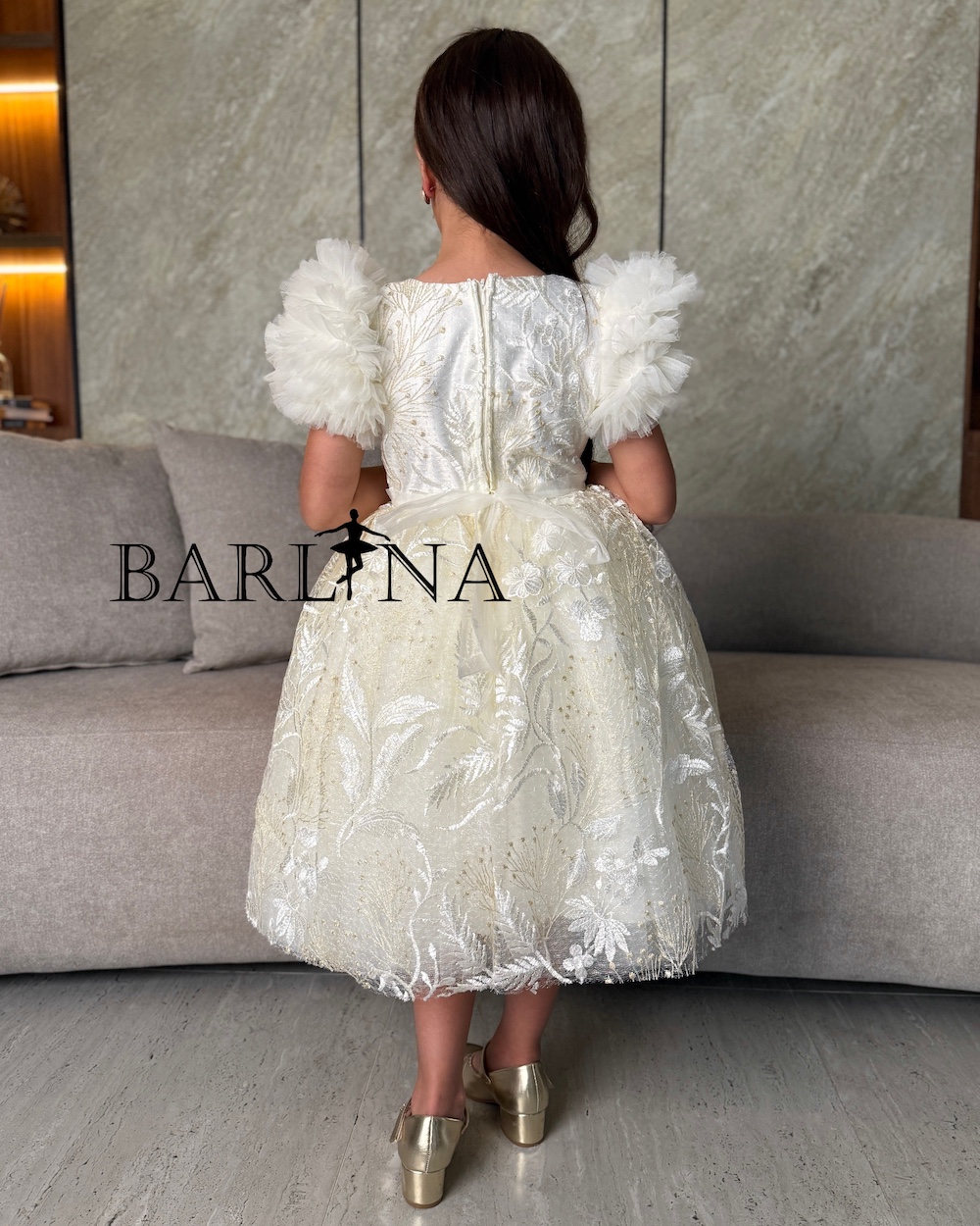 beige lace summer dress Dottie Puff Sleeve Midi
