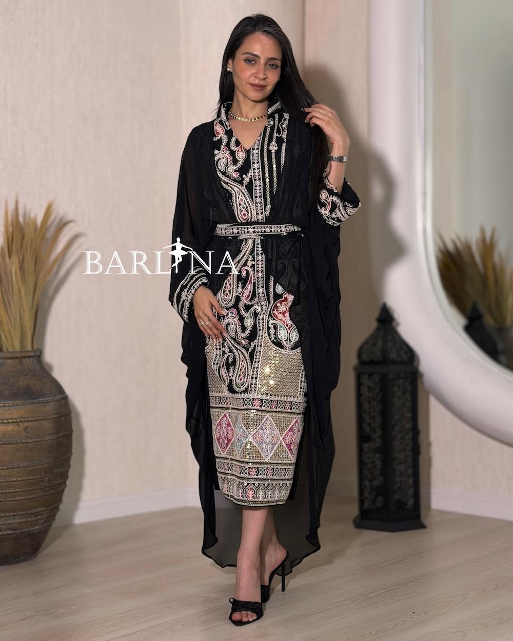 Jalabiya with luxurious multi-colored embroidery