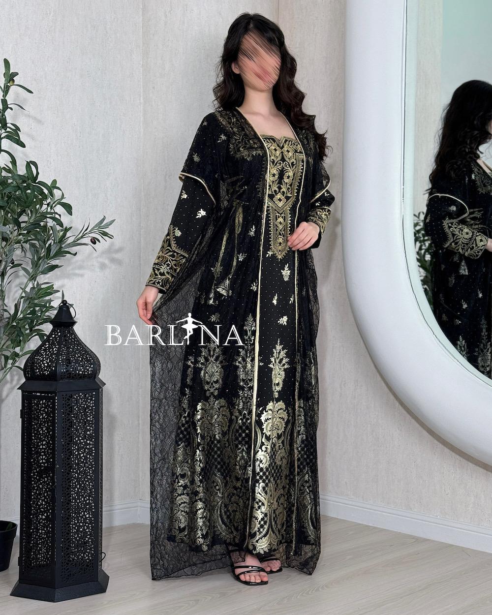 Luxurious jalabiya with sheer lace trim