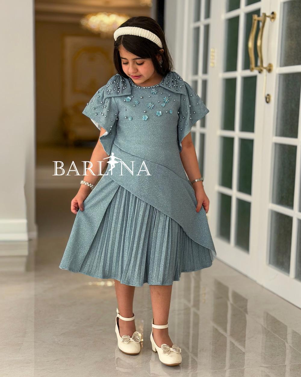 Pink midi dress for girls decorated with small roses