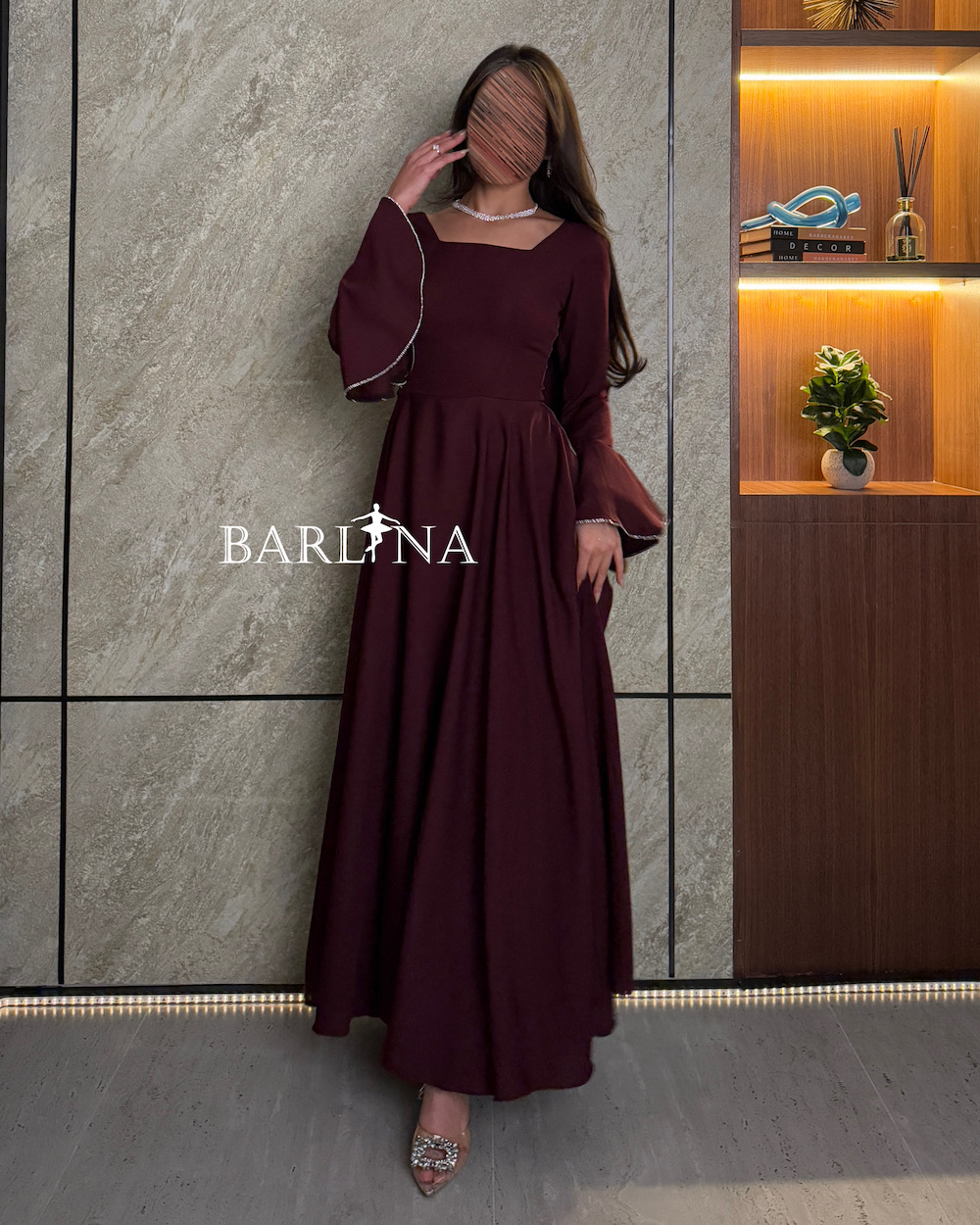 Classic fit burgundy dress with silver trim
