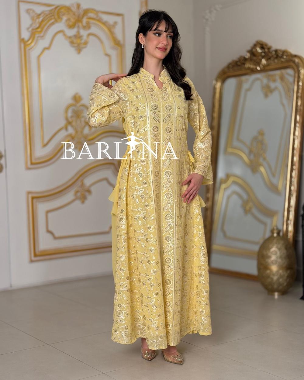 jalabeya with white embroidery and a side tie