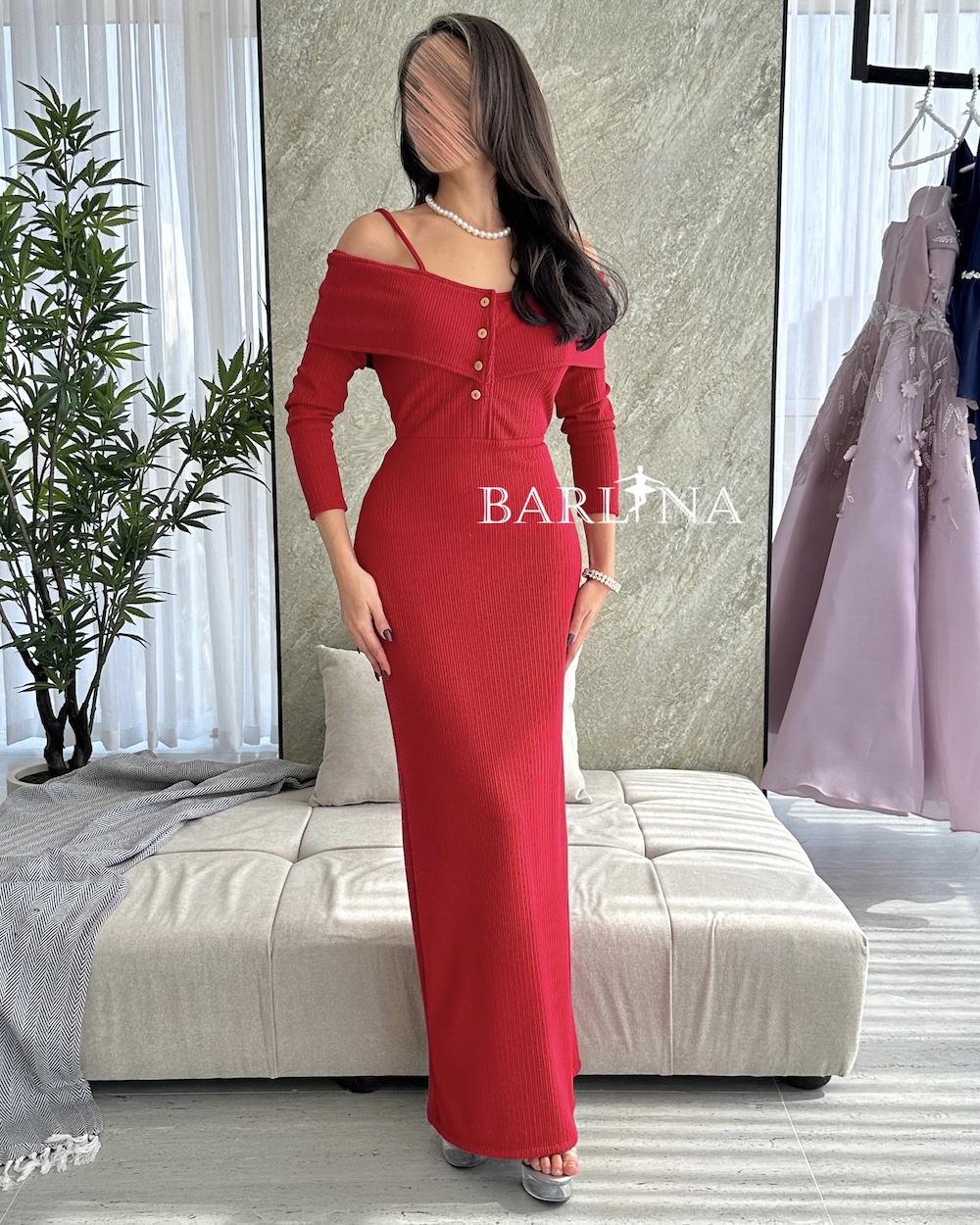 Red casual long dress