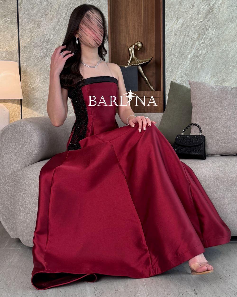 chinese dress ladies A-Line Tulle Lace Black/burgundy Long Prom Dress, Black/Burgundy Long –  dresstby main image 1