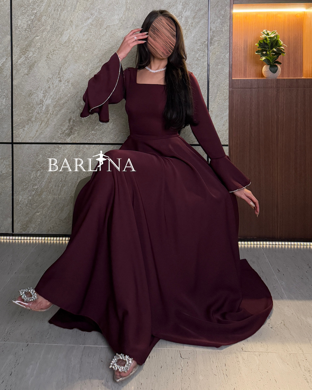 Classic fit burgundy dress with silver trim