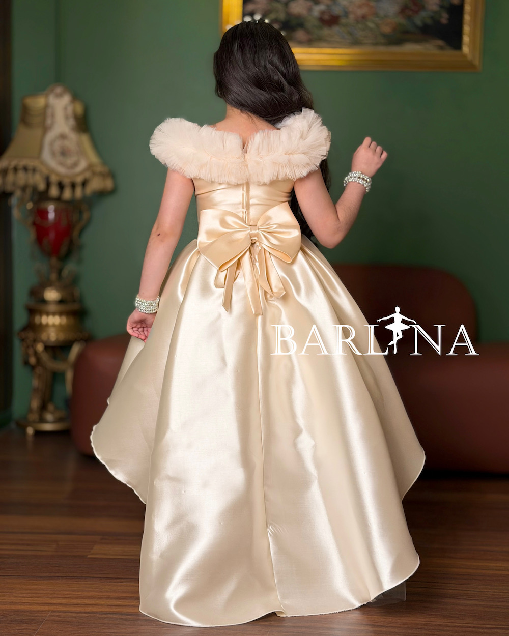 beige flower girl dresses Big Girls Champagne Beaded Lace V-neck Special Occasion Dress 8-12 –  SophiasStyle.com main image 1