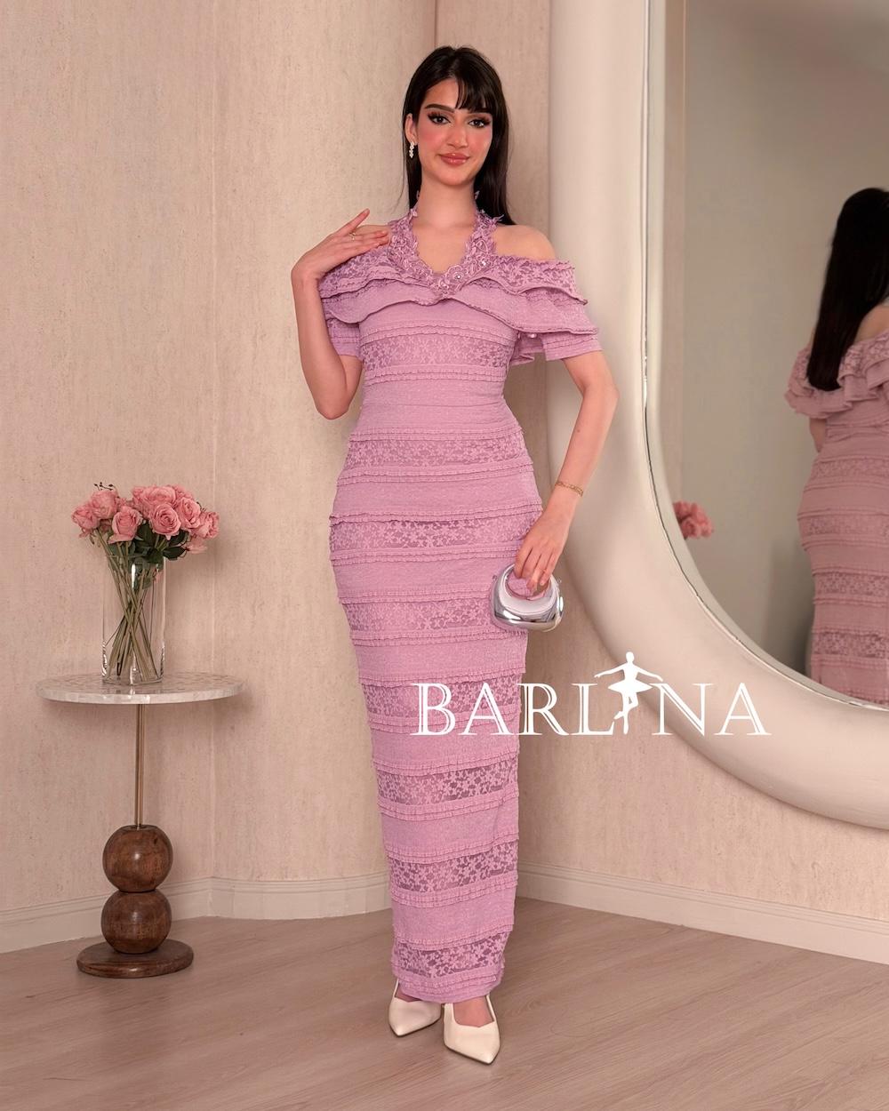 Soft off-shoulder lace dress with a fitted silhouette