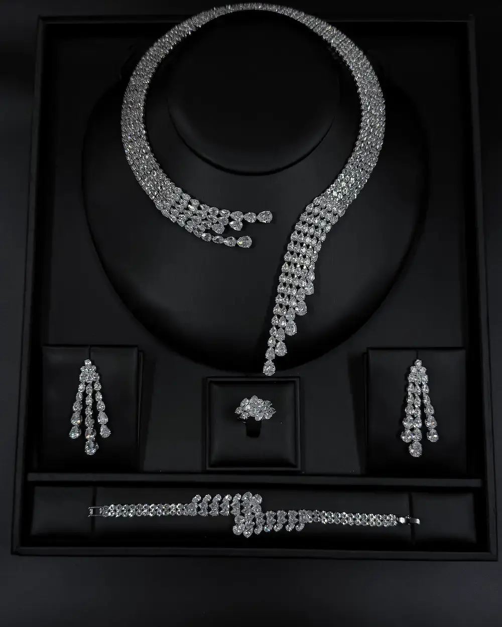 An accessory set adorned with elegant crystals and stones