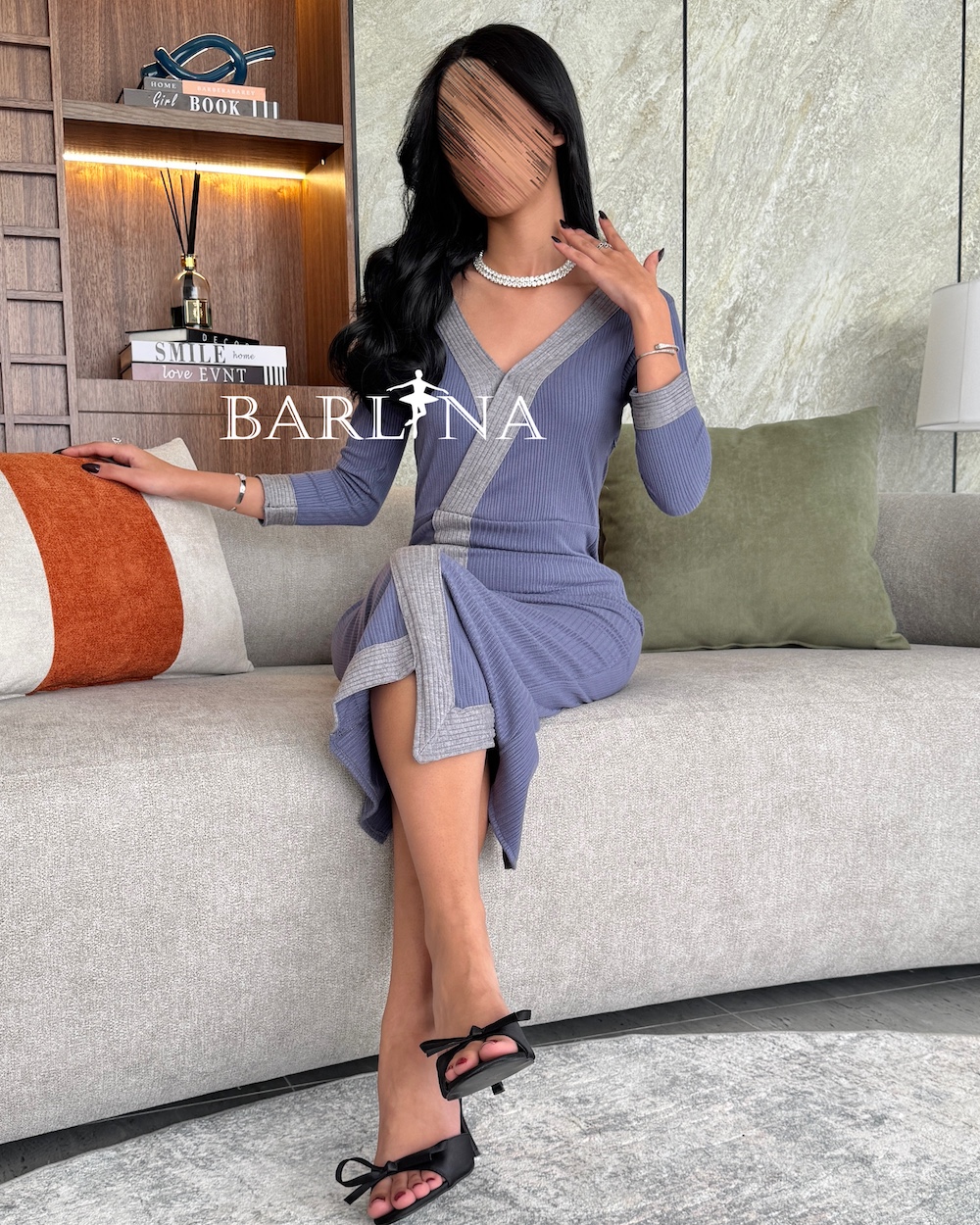 princess polly baby blue dress Inspire Chic Women's Long Sleeve Contrast Trim Ruffled Fall Winter Ribbed Knit Bodycon Sweater Dress Navy Blue XX-Large main image 1