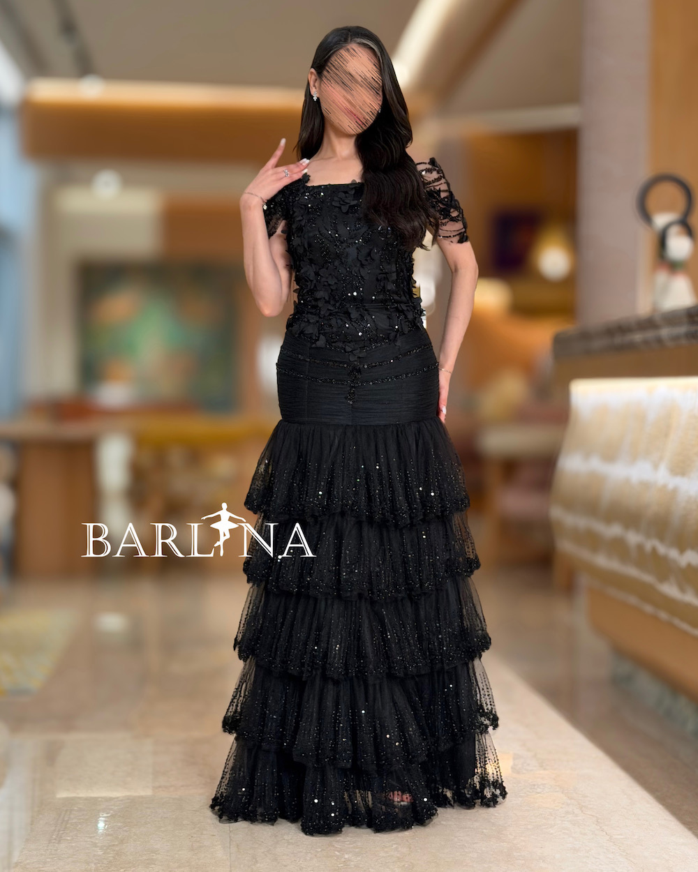long dress polka dot Strapless Polka-Dot Cut-Out Long Prom Dress with Bows Black/White / 2