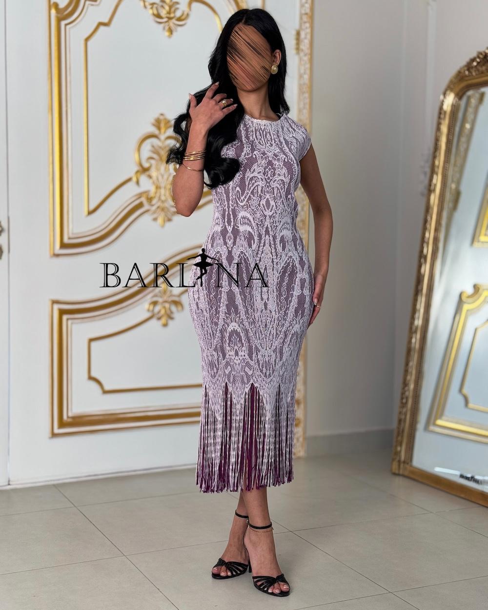 Elegant fringed lace midi dress