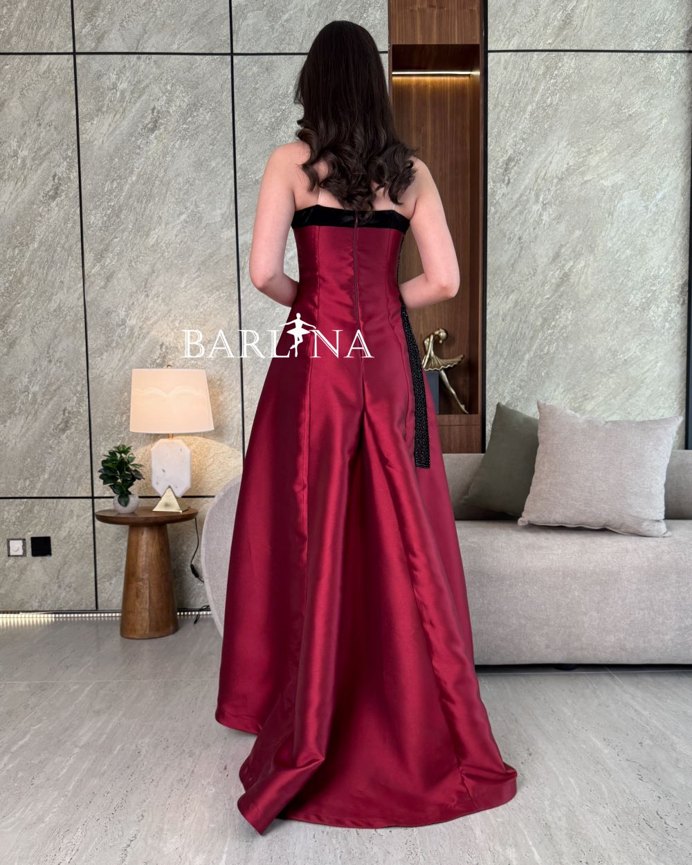 chinese dress ladies A-Line Tulle Lace Black/burgundy Long Prom Dress, Black/Burgundy Long   dresstby