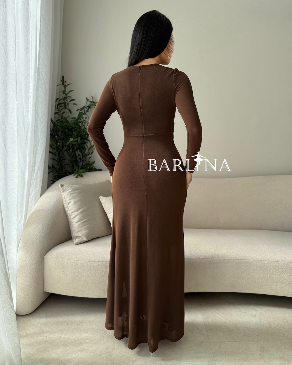 Brown stretch dress with side wrap detailing