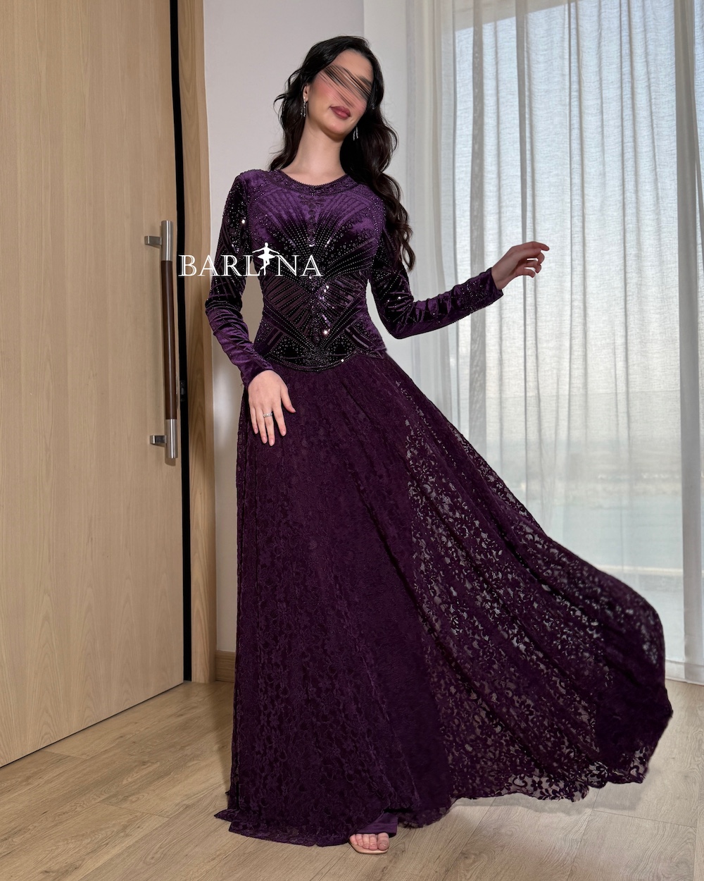 chinese dress ladies Shiny Purple Lace Long Prom Dress with High Slit, Purple Lace Formal D –  formalgowns