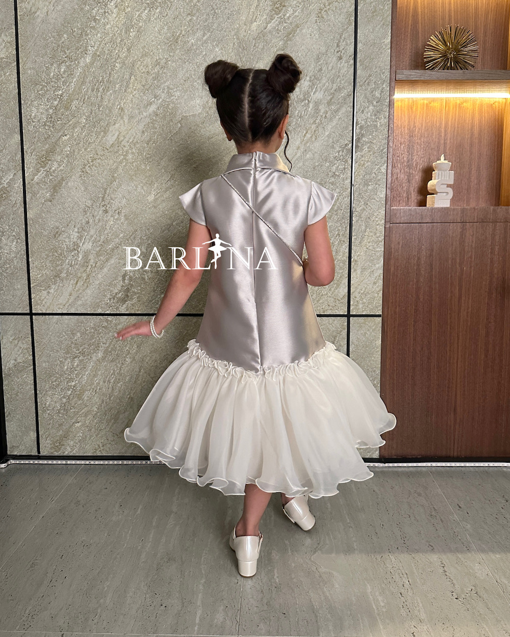 Girls Grey Dress with Embroidered Shoulders