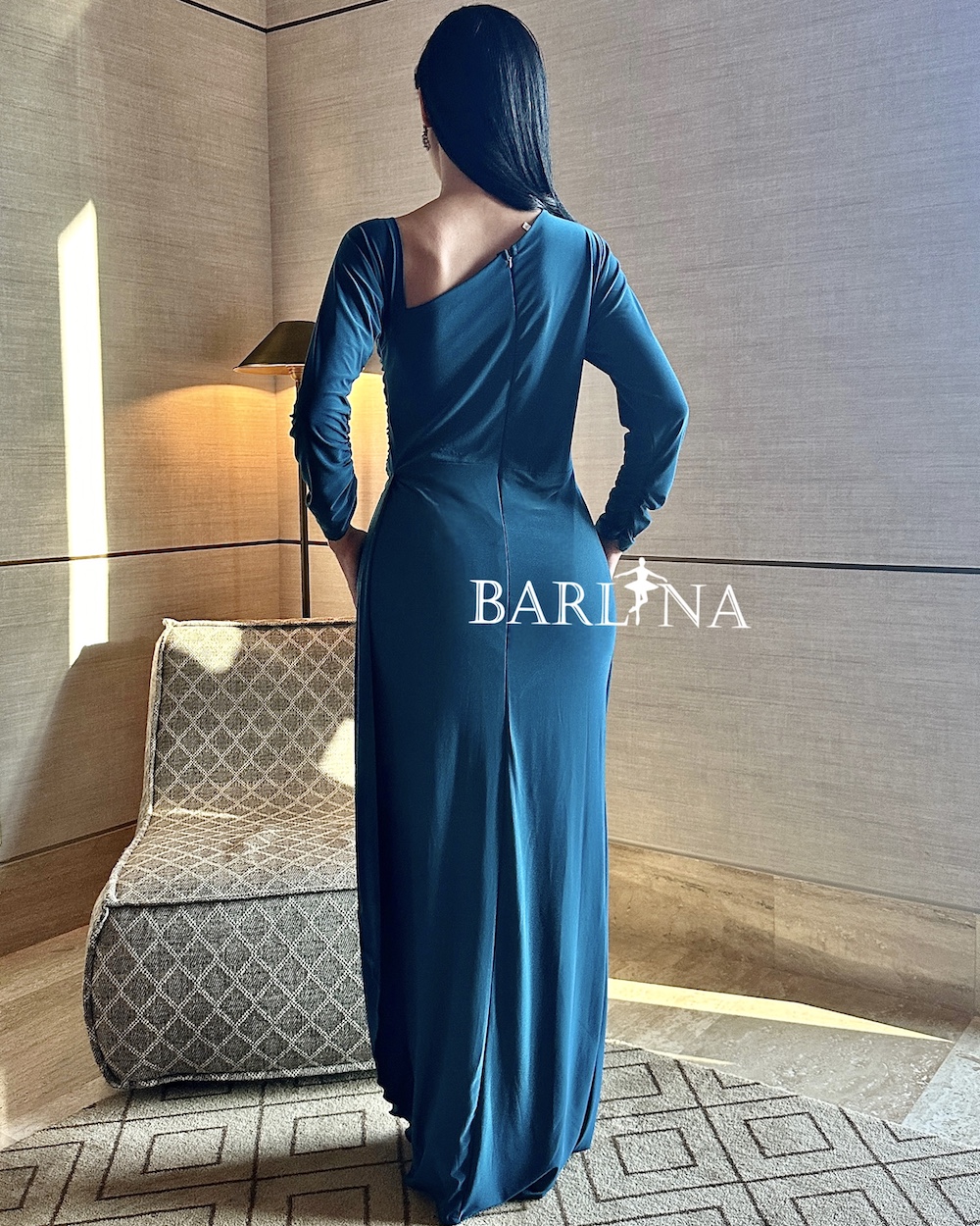 chinese dress ladies Ramesh Long Sleeve Mesh Insert Draped Maxi Dress In Brown – Night Novas